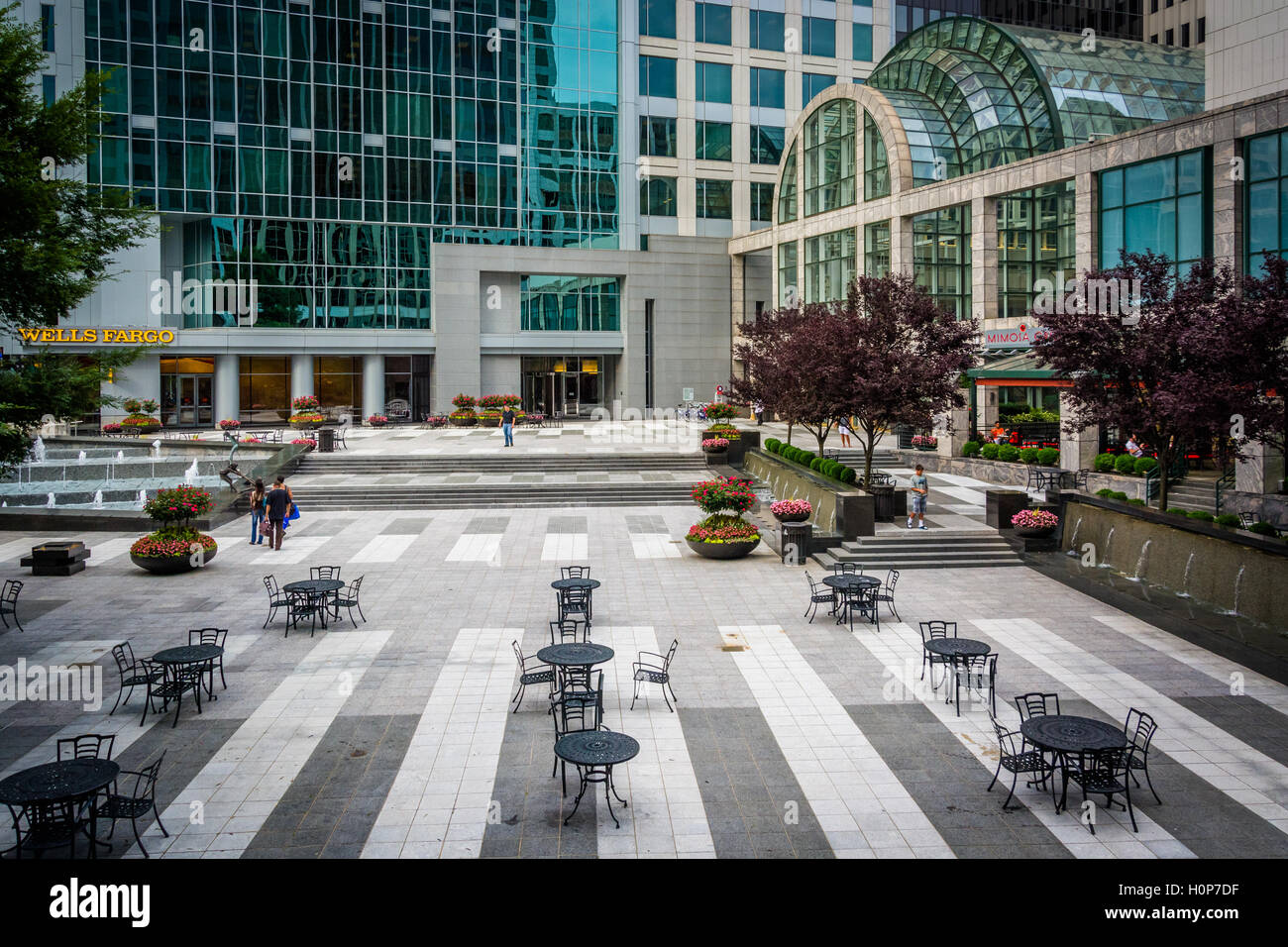 Courtyard and modern buildings in Uptown Charlotte, North Carolina. Stock Photo