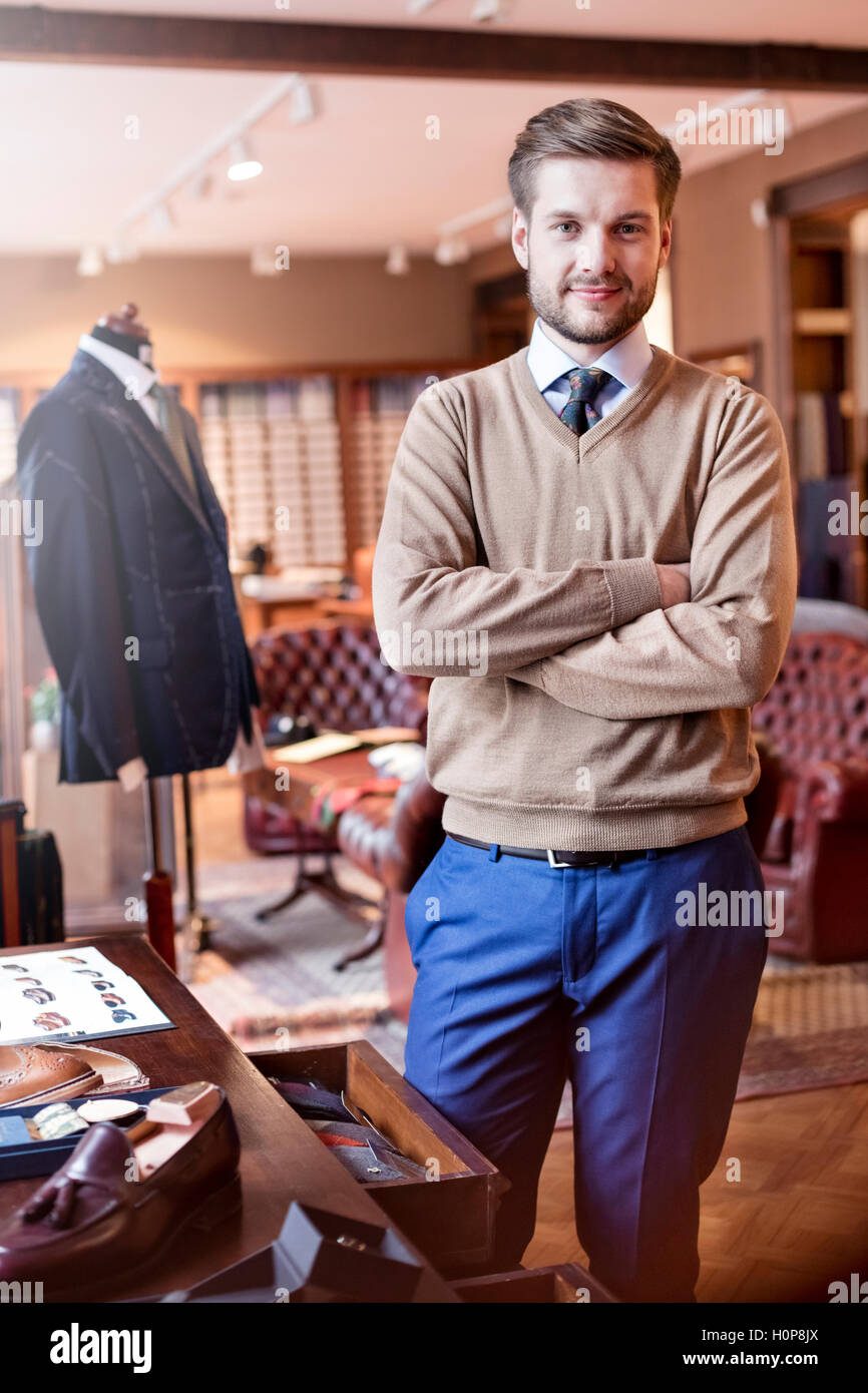portrait confident tailor menswear shop Stock Photo