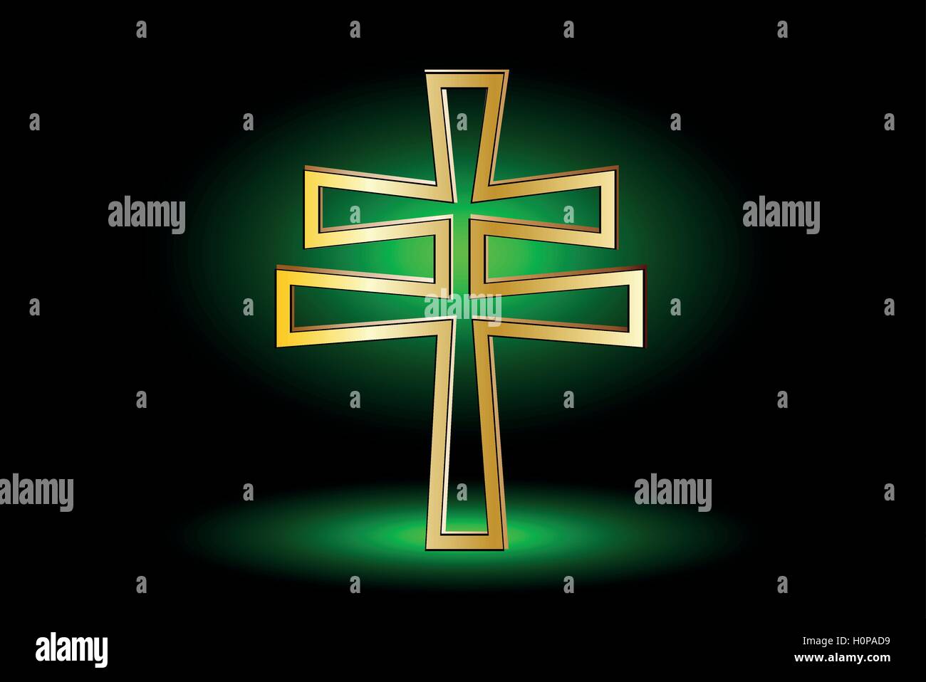 cross on a green background ,double religious cross , Christian double