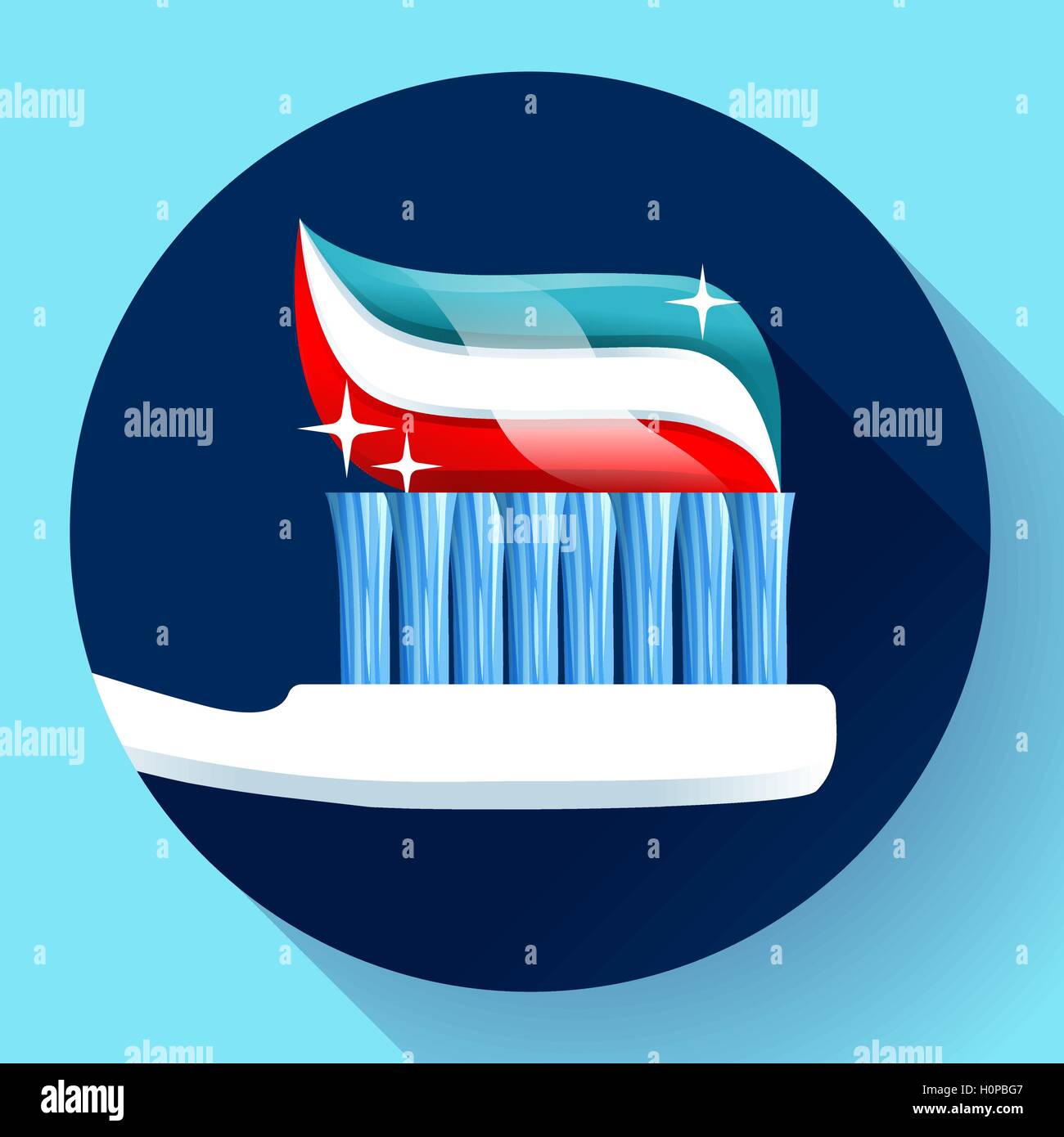 Toothbrush with toothpaste Icon flat style. Tricolor and shining ...