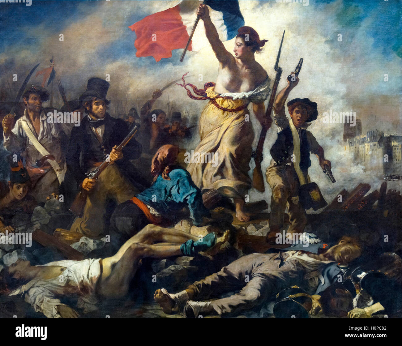 Delacroix, Liberty Leading the People. “La Liberté guidant le peuple” by Eugène Delacroix, oil on canvas, 1830 Stock Photo