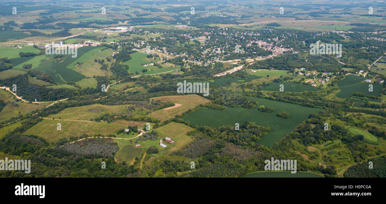 Aerial view of Mineral Point, Wisconsin on a beautiful summer day Stock