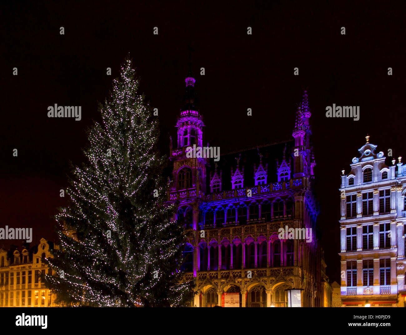 Brussels Belgium Central Square with Christmas tree and lights Stock