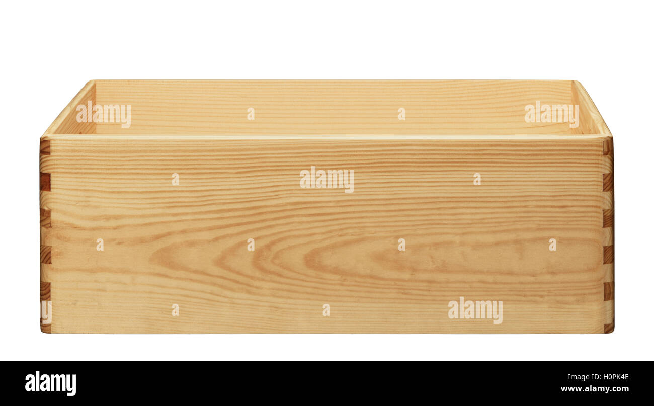 Empty wooden box isolated on white Stock Photo