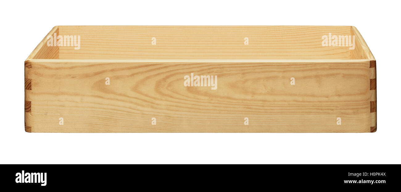 Empty wooden box isolated on white Stock Photo