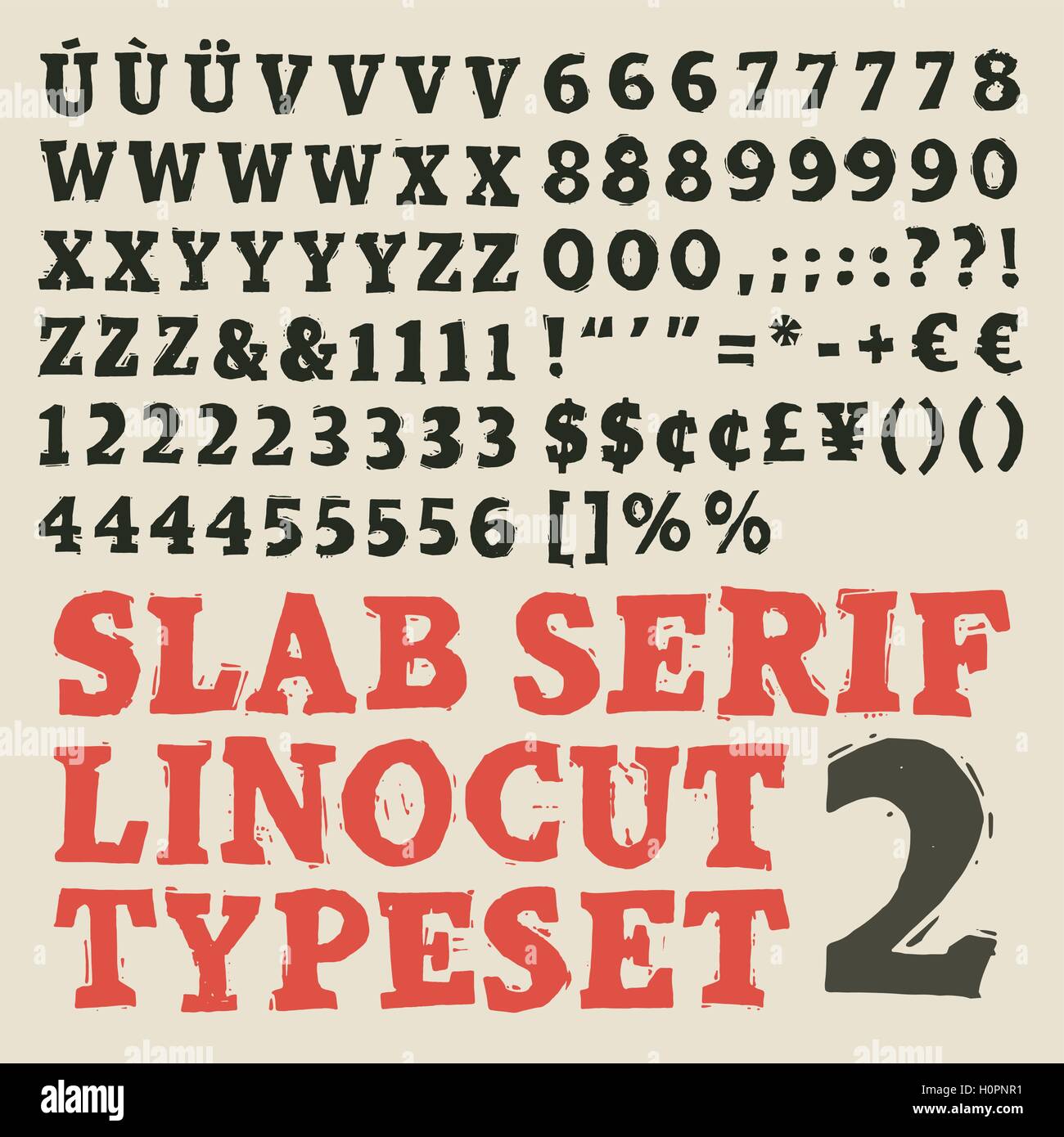 Home made slab serif lino-cut typeset Stock Vector