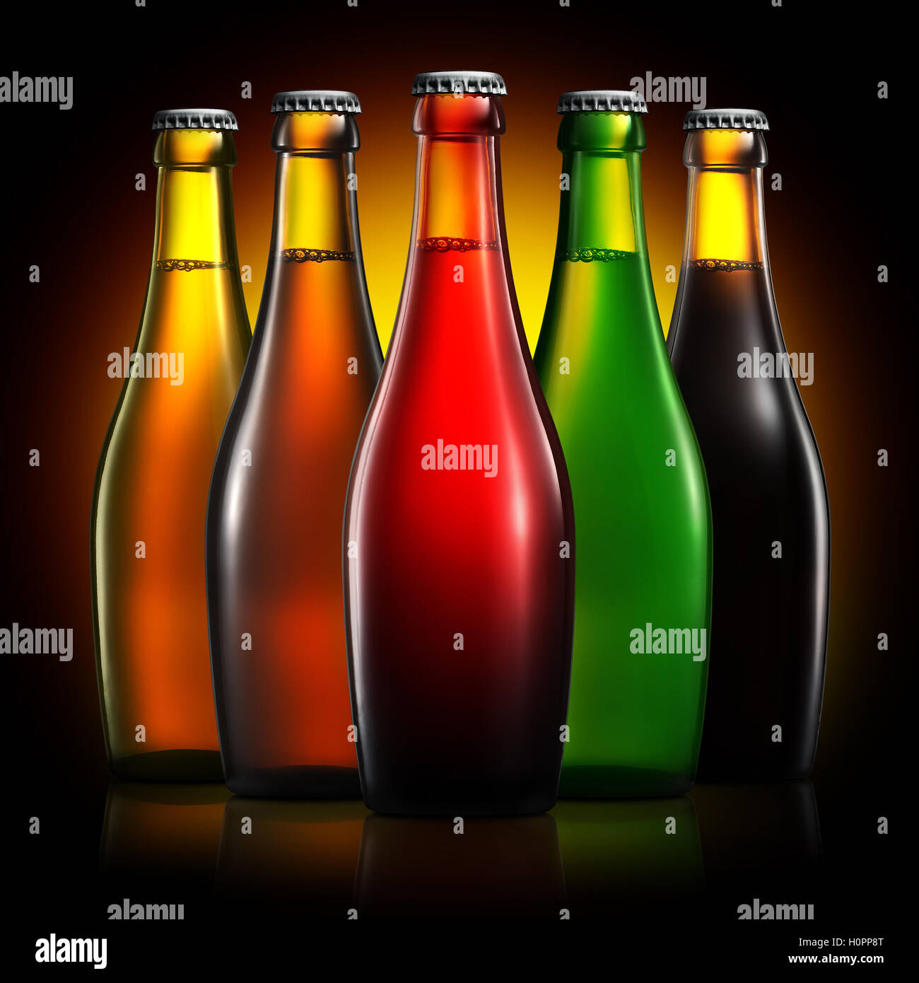 Set of beer bottles isolated on black background Stock Photo - Alamy