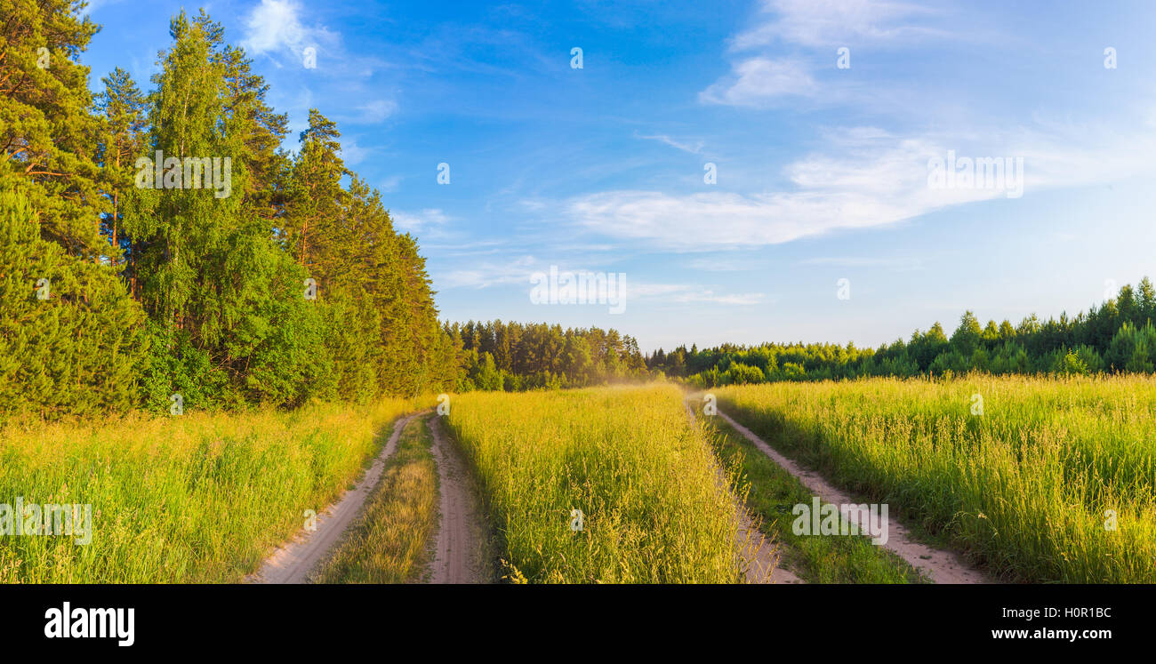 Rural landscape with road at summer. Panorama Stock Photo - Alamy
