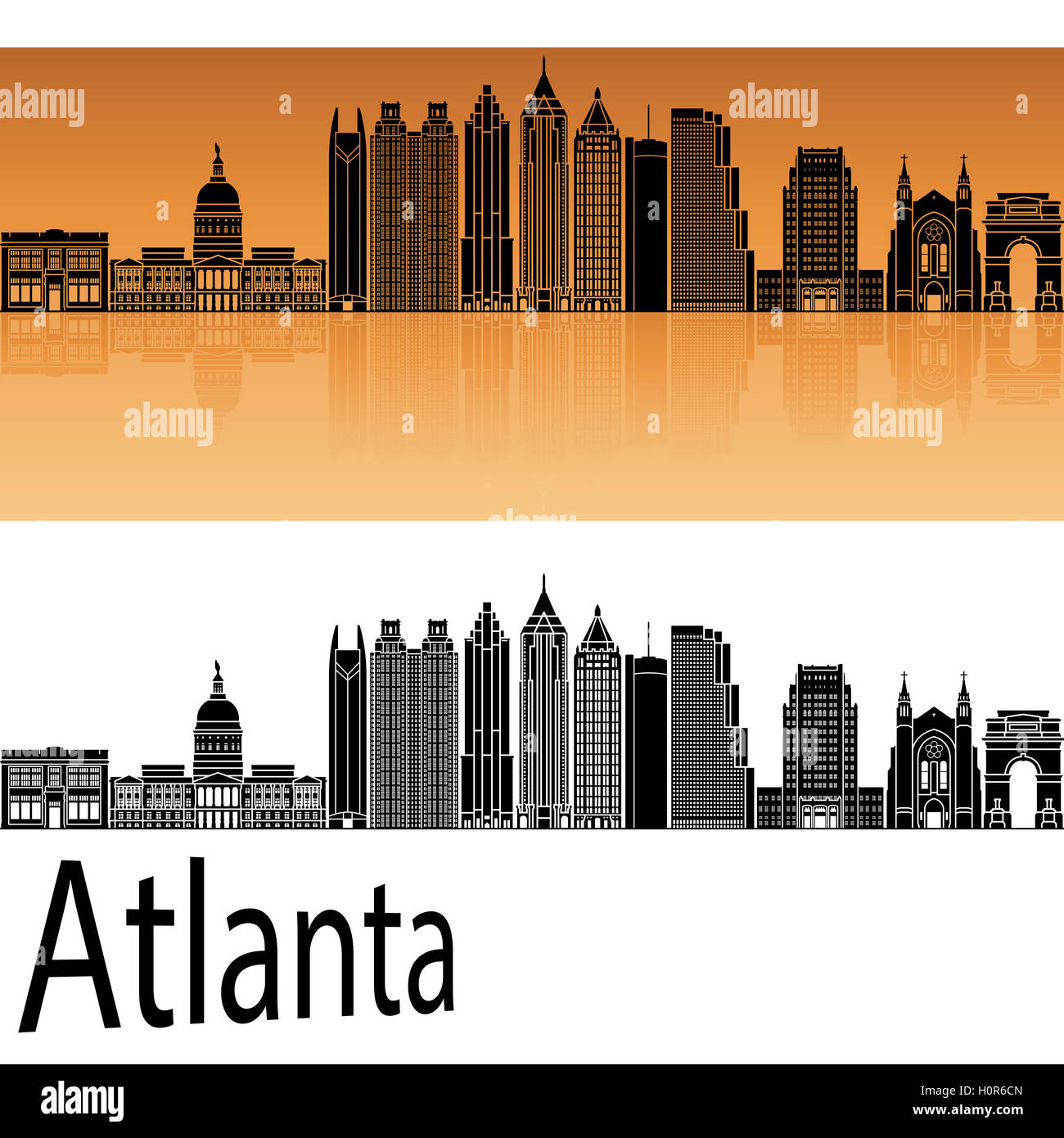 Atlanta V2 skyline in orange background in editable vector file Stock Photo