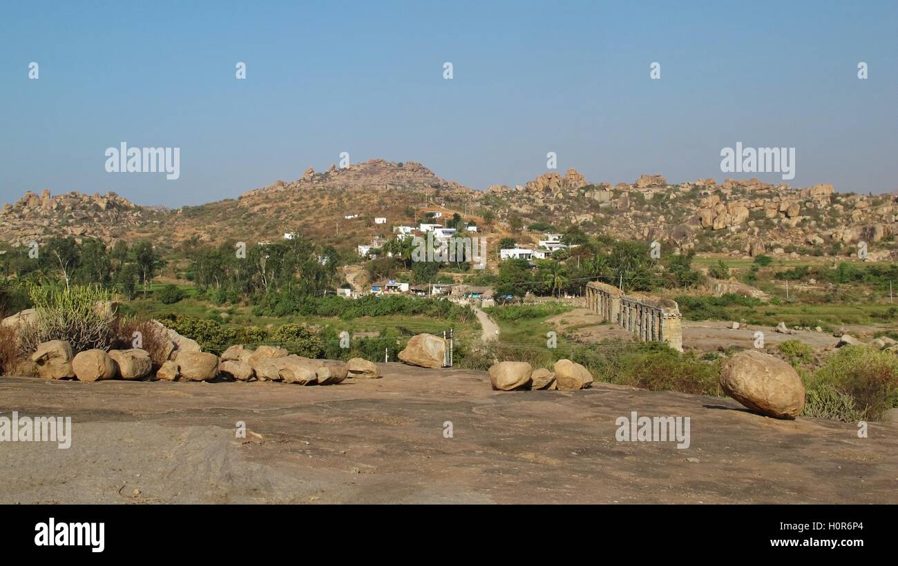 Granite boulder and granite mountains in Hampi, India. Travel