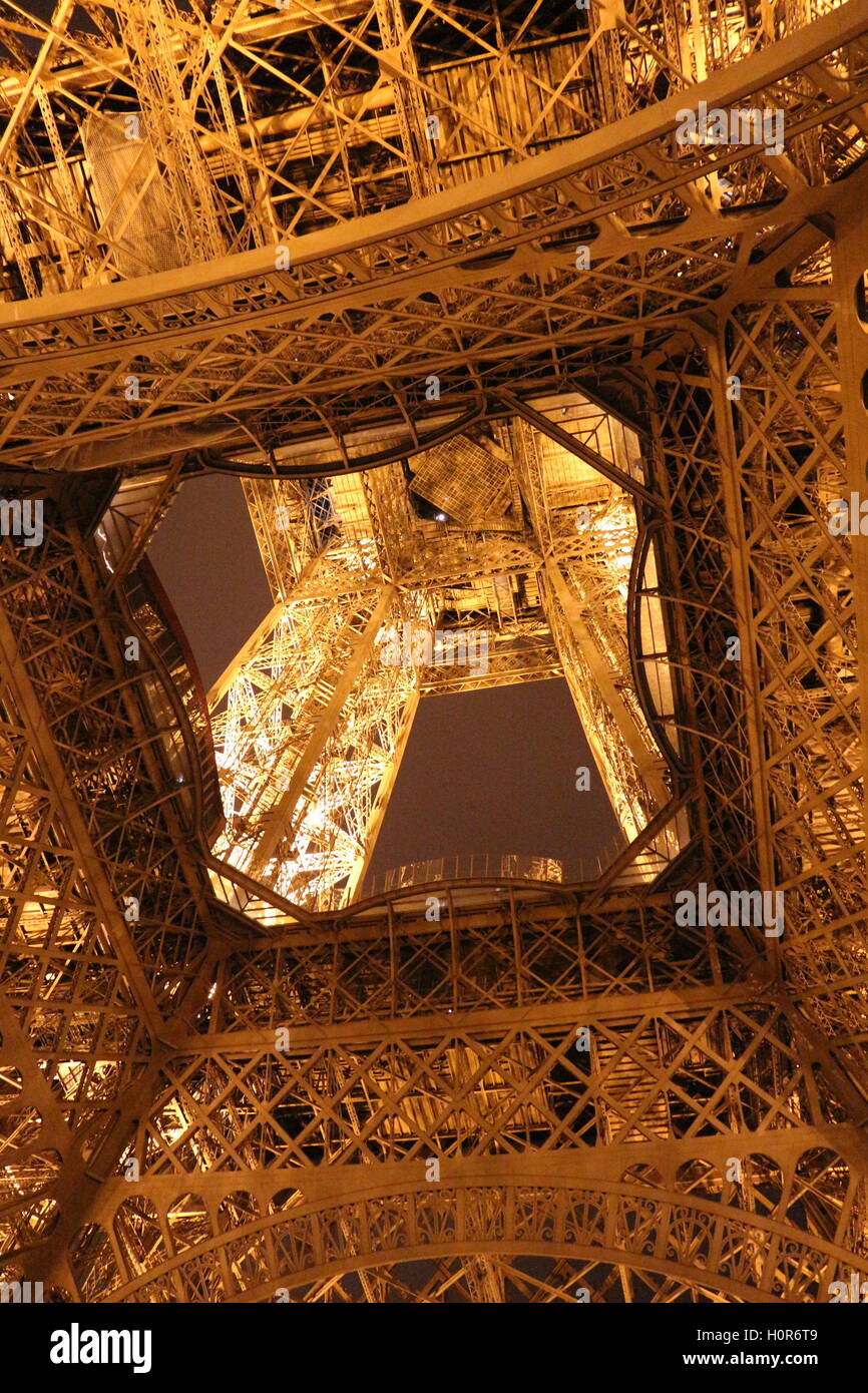 Eiffel tower from below at night Stock Photo