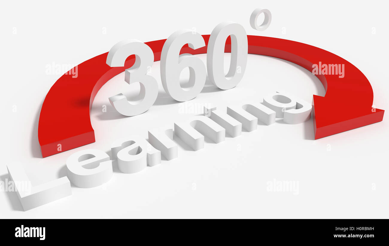 360 degree learning with red arrow Stock Photo