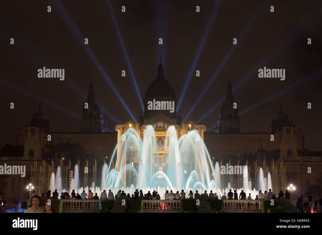 BARCELONA - SEPTEMBER 19: Night view of Magic Fountain light show in Barcelona, Catalonia, Spain. Stock Photo