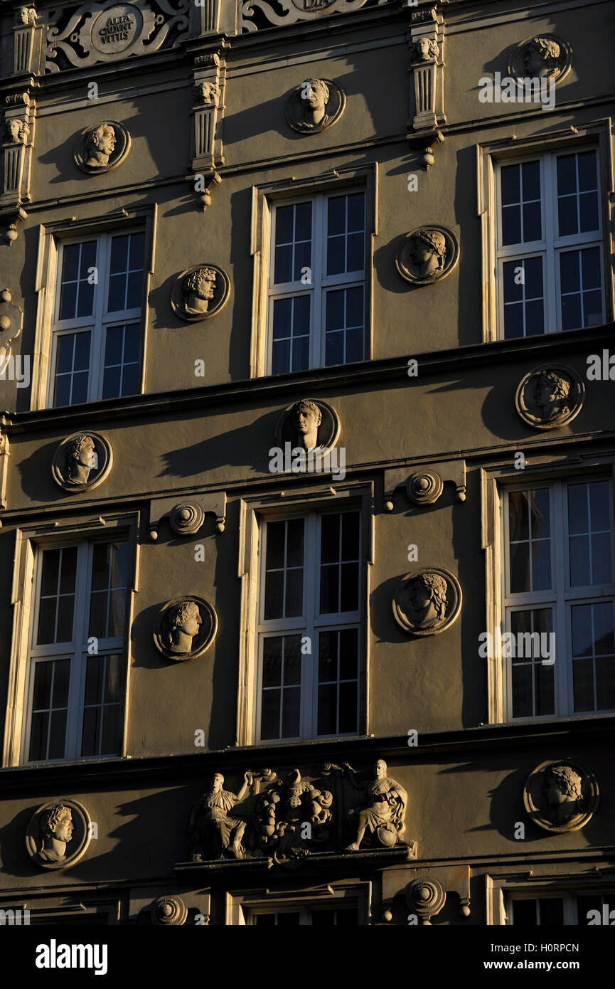 Poland. Gdansk. City centre. Facade decorated with medallions of Roman emperors. Detail. Stock Photo