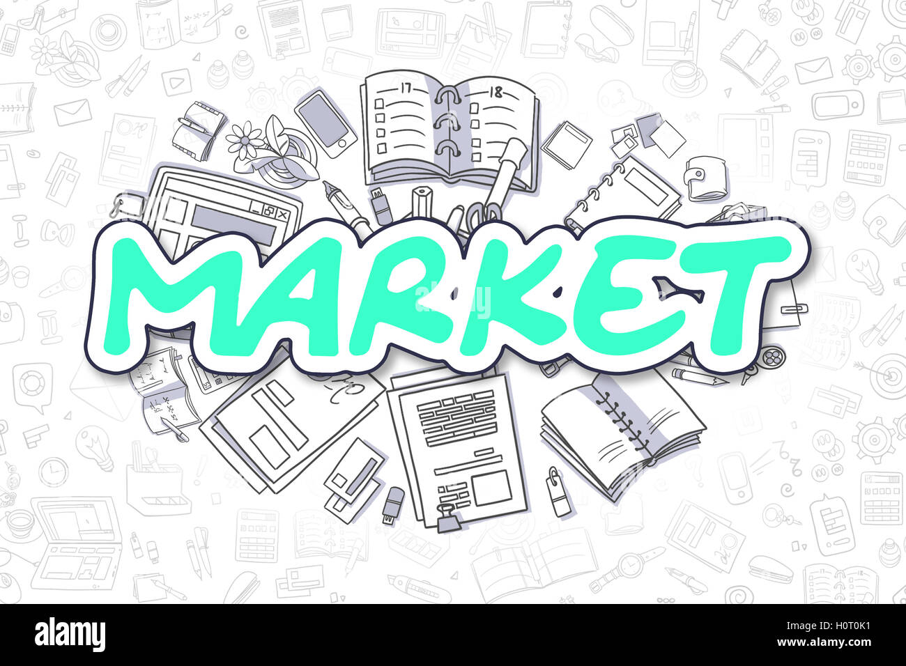 Market - Doodle Green Inscription. Business Concept. Stock Photo