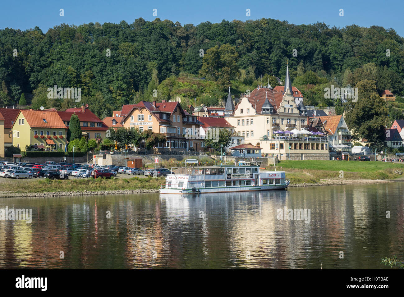 Germany, Saxony, Stadt Wehlen & river Elbe Stock Photo