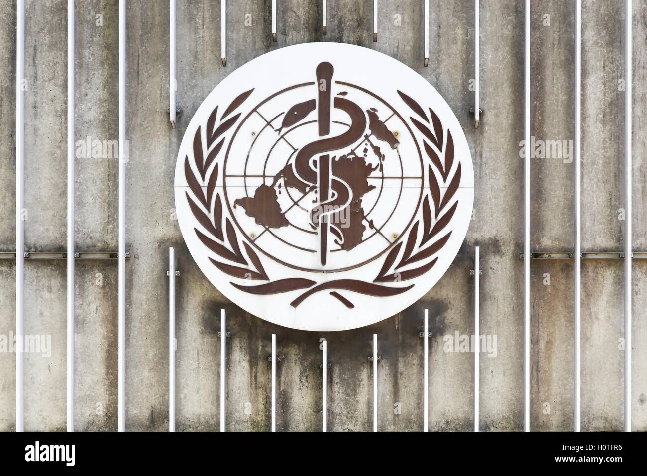 The World Health Organization logo on a wall Stock Photo