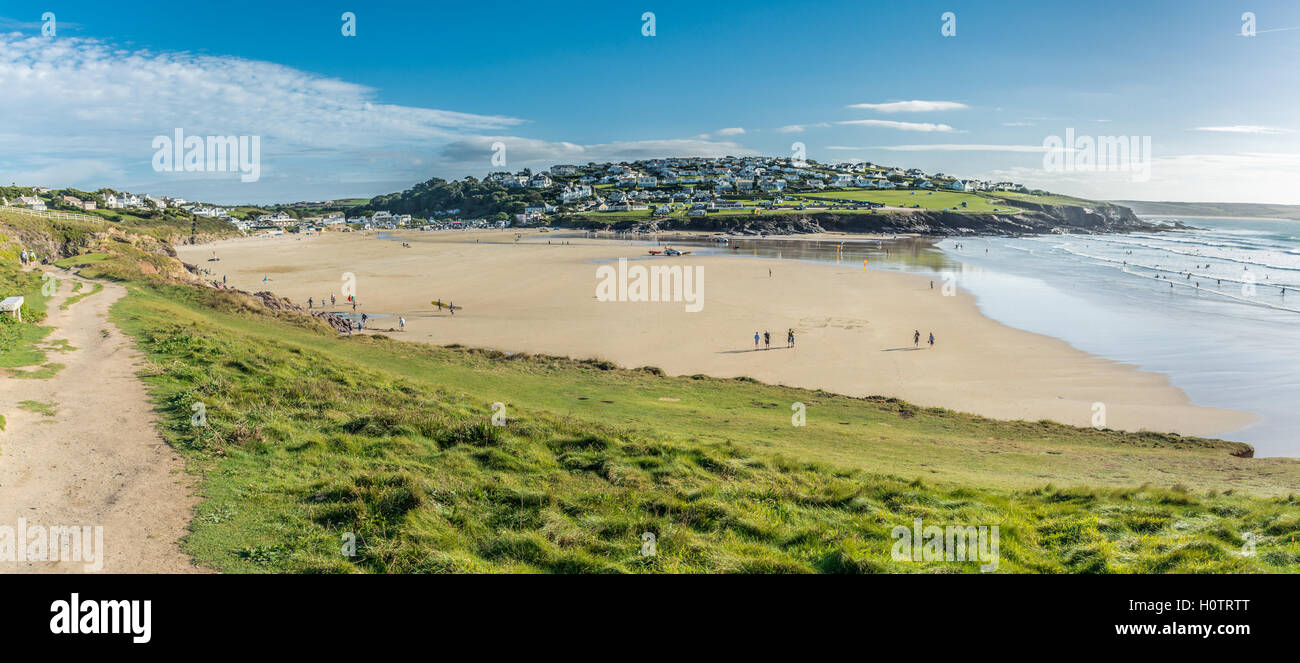 View of Polzeath in North Cornwall Stock Photo