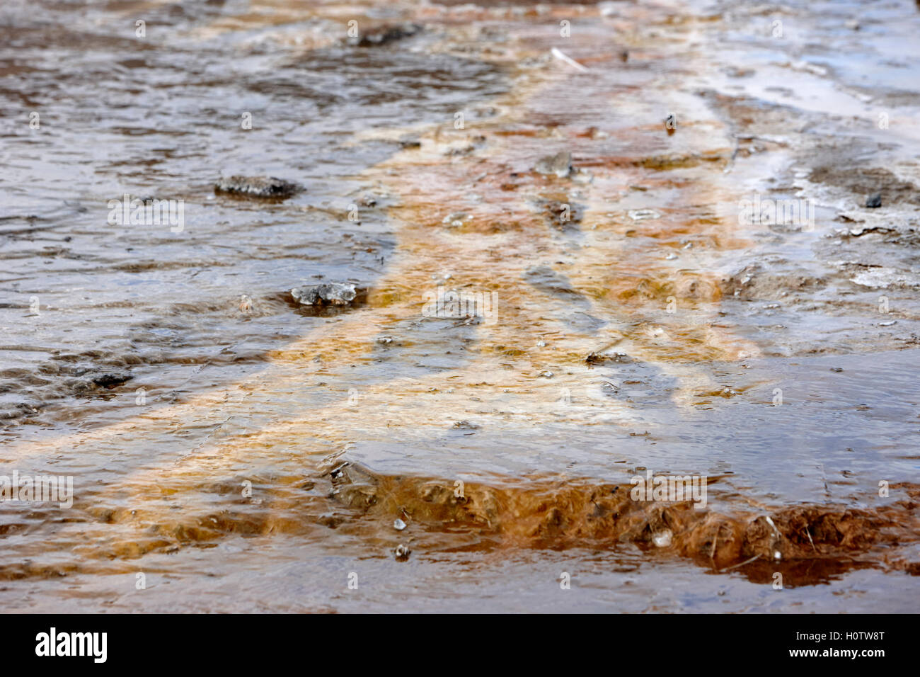 chemical and geological deposits caused by geyser water overflow geysir Iceland Stock Photo