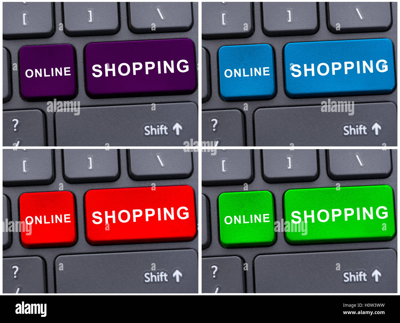 Button with online shopping in close-up on modern laptop keyboard Stock Photo