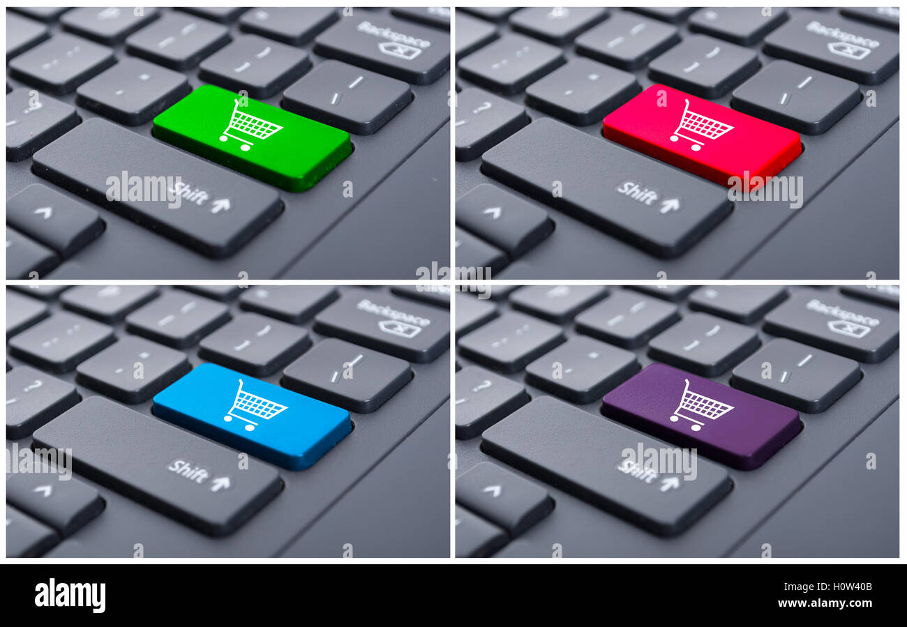 Shopping cart button on black keyboard as online commerce concept Stock Photo