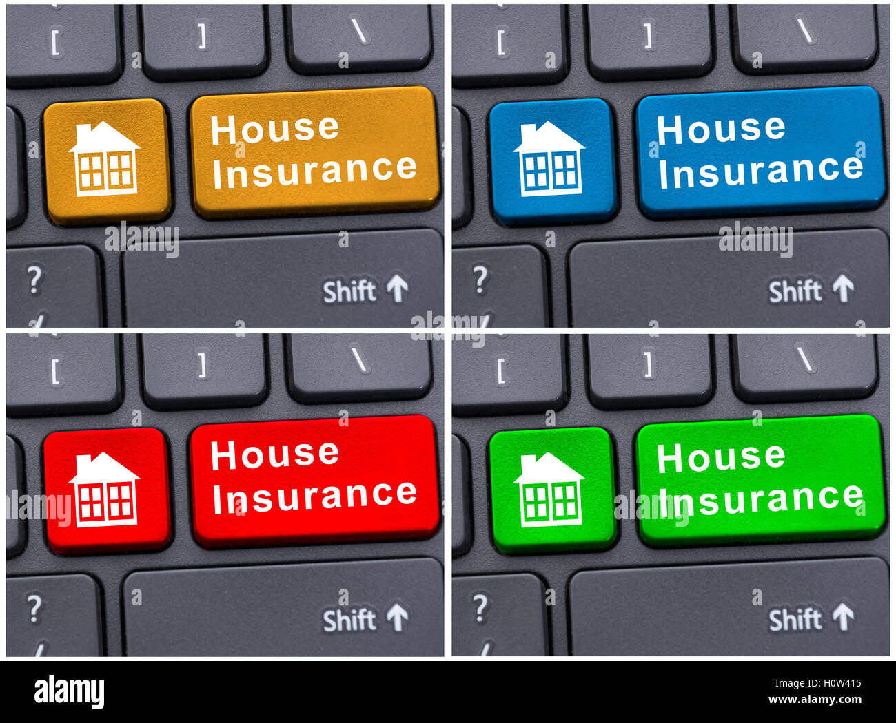 Online home protection concept with house insurance text on laptop keypad Stock Photo