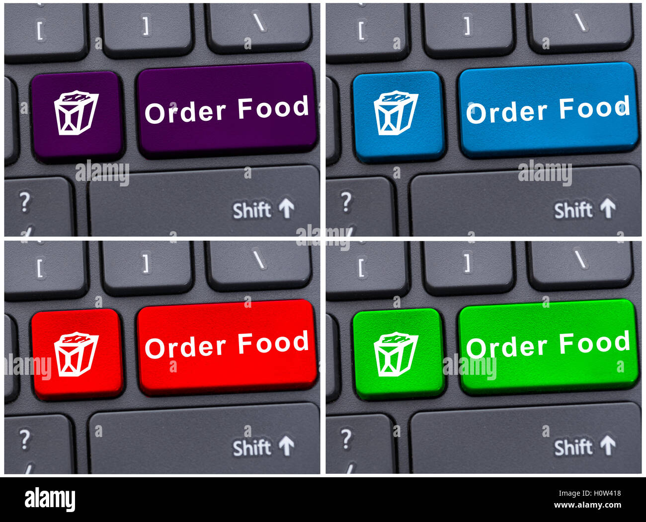 Online groceries order concept with food order button on black keyboard Stock Photo