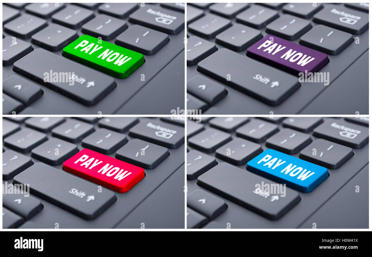 Pay here text key on modern laptop as online payment concept Stock Photo