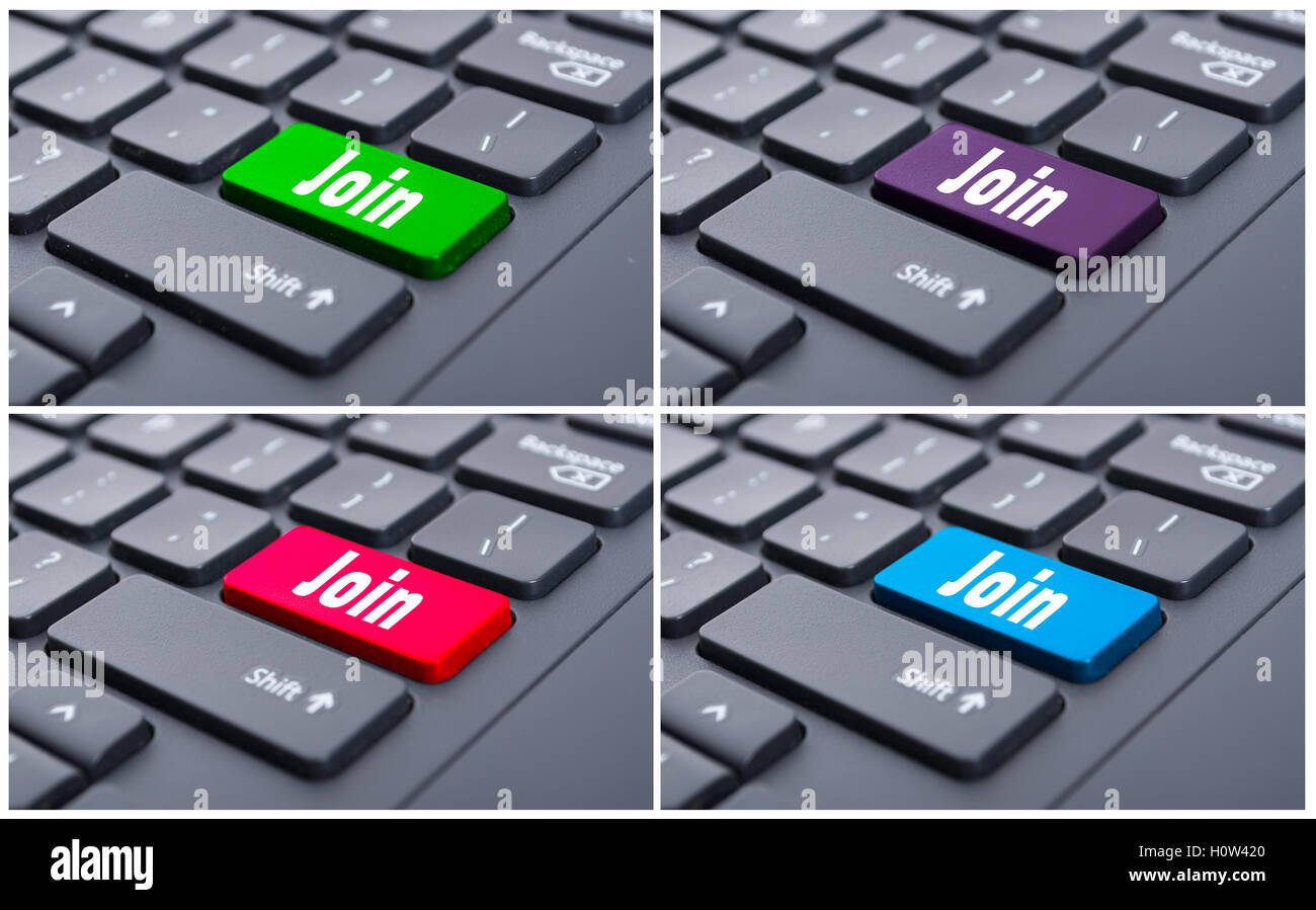 Online registration concept with join text on colored button on keypad Stock Photo