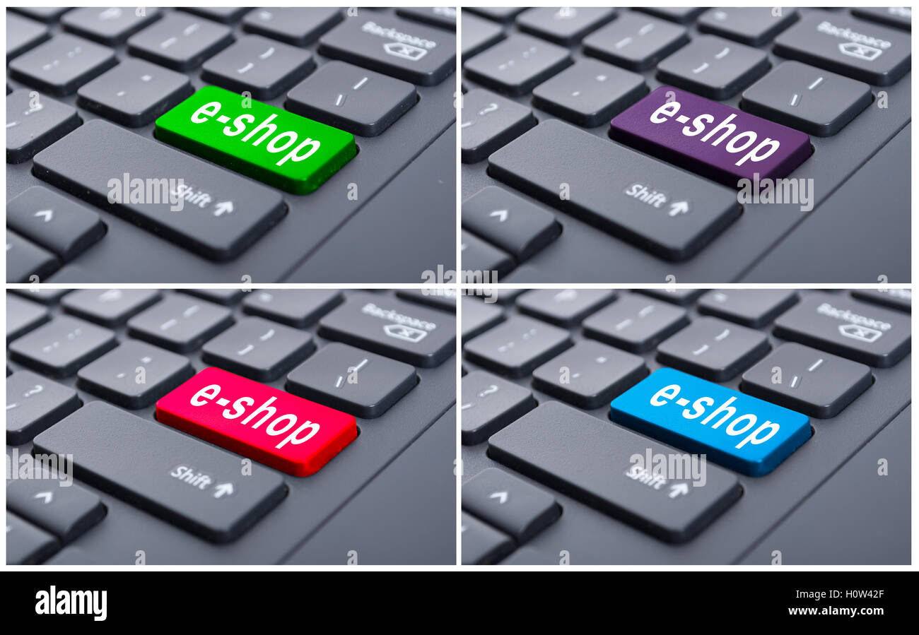 E-shop concept on keyboard button or online shopping Stock Photo