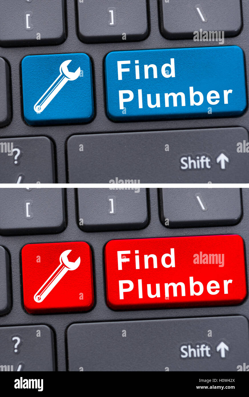 Online services with find plumber key on keyboard as mentenance concept Stock Photo