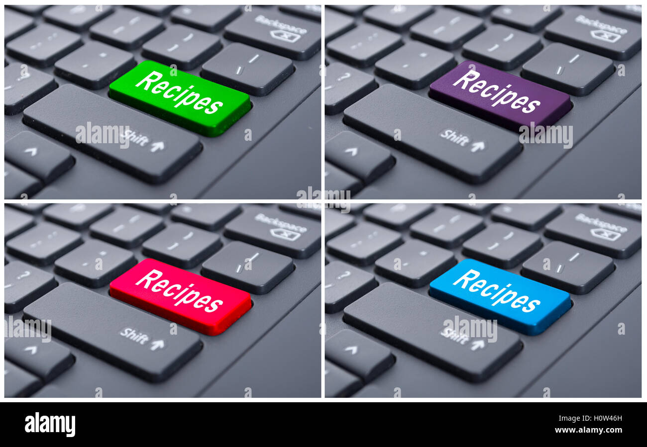 Online food ideas concept with colored recipes buttons on keypad Stock Photo