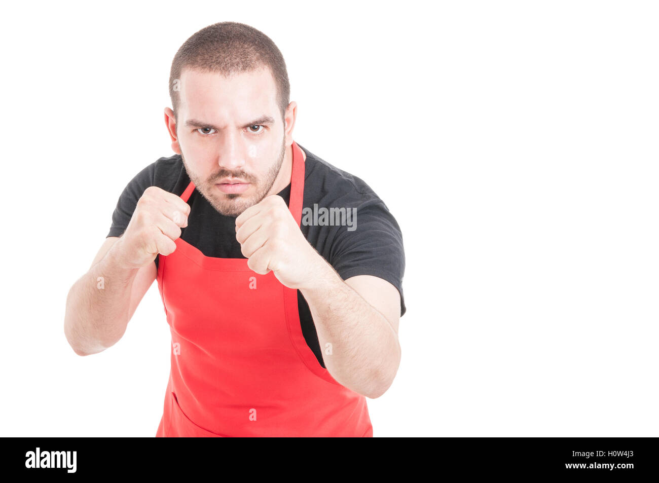 Angry employee fighting with somebody as conflict concept isolated on ...