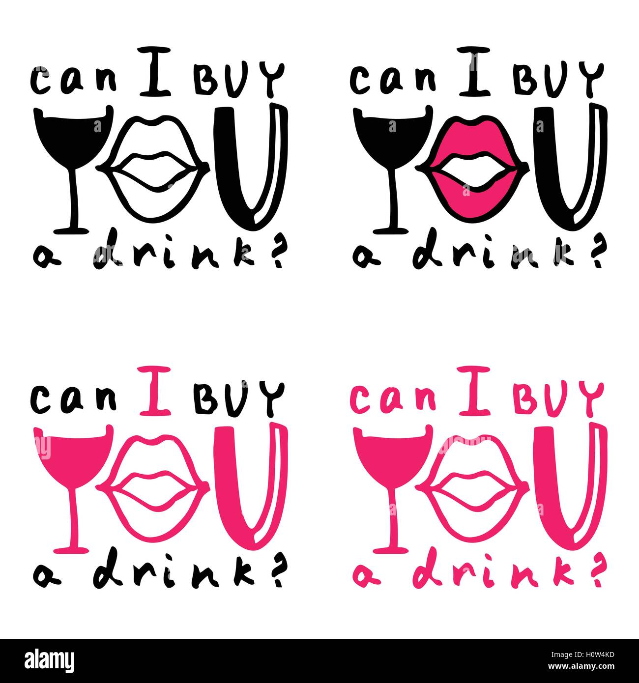 Lettering composition "Can I buy you a drink?" on white background