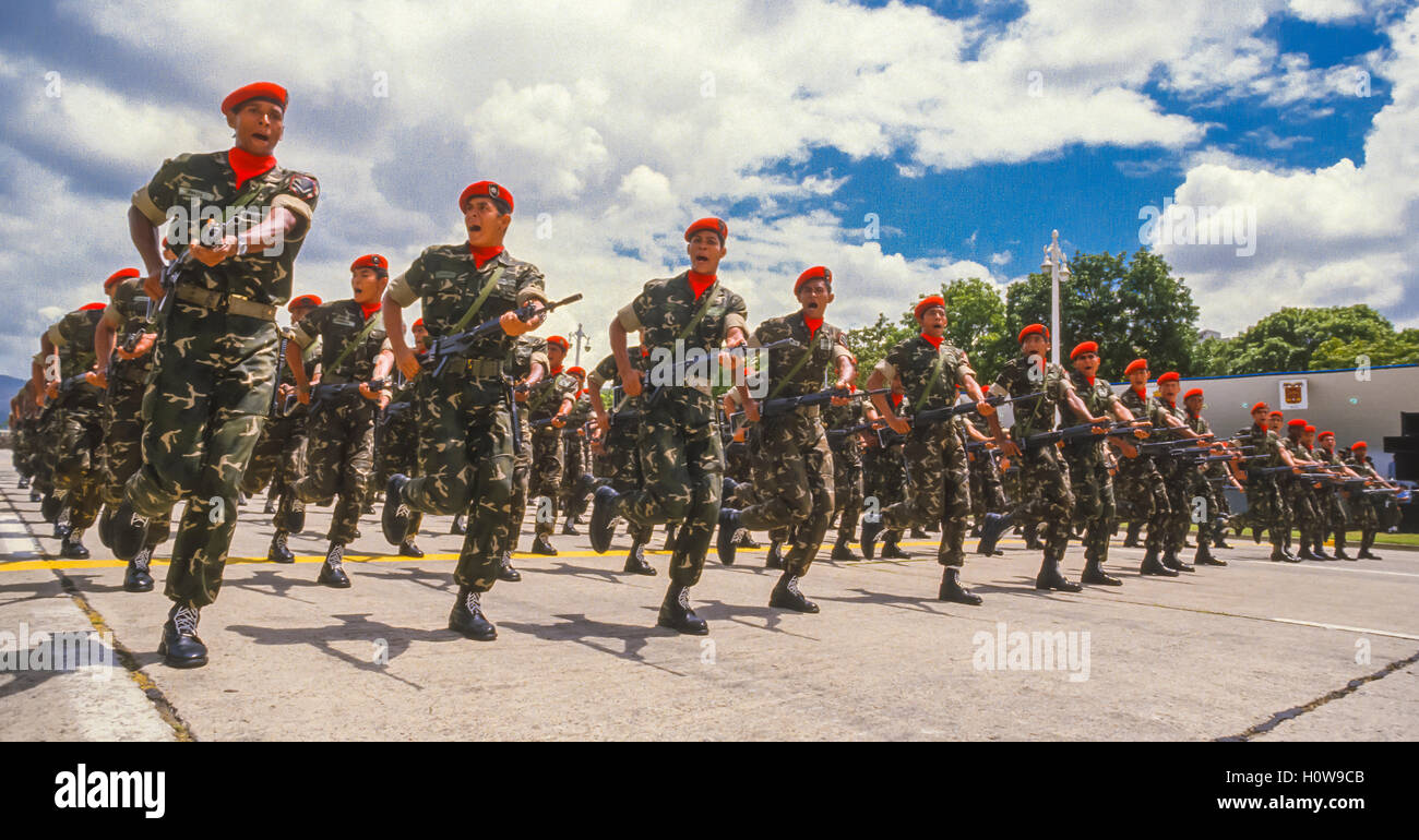 CARACAS, VENEZUELA - Soldiers march with rifles during July 5th Independence Day military parade at Los Proceres parade grounds on July 5, 1988. Stock Photo