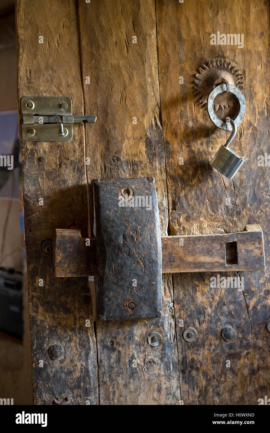 Dades Gorge, Morocco.  Front Door and Lock on a Berber House. Stock Photo