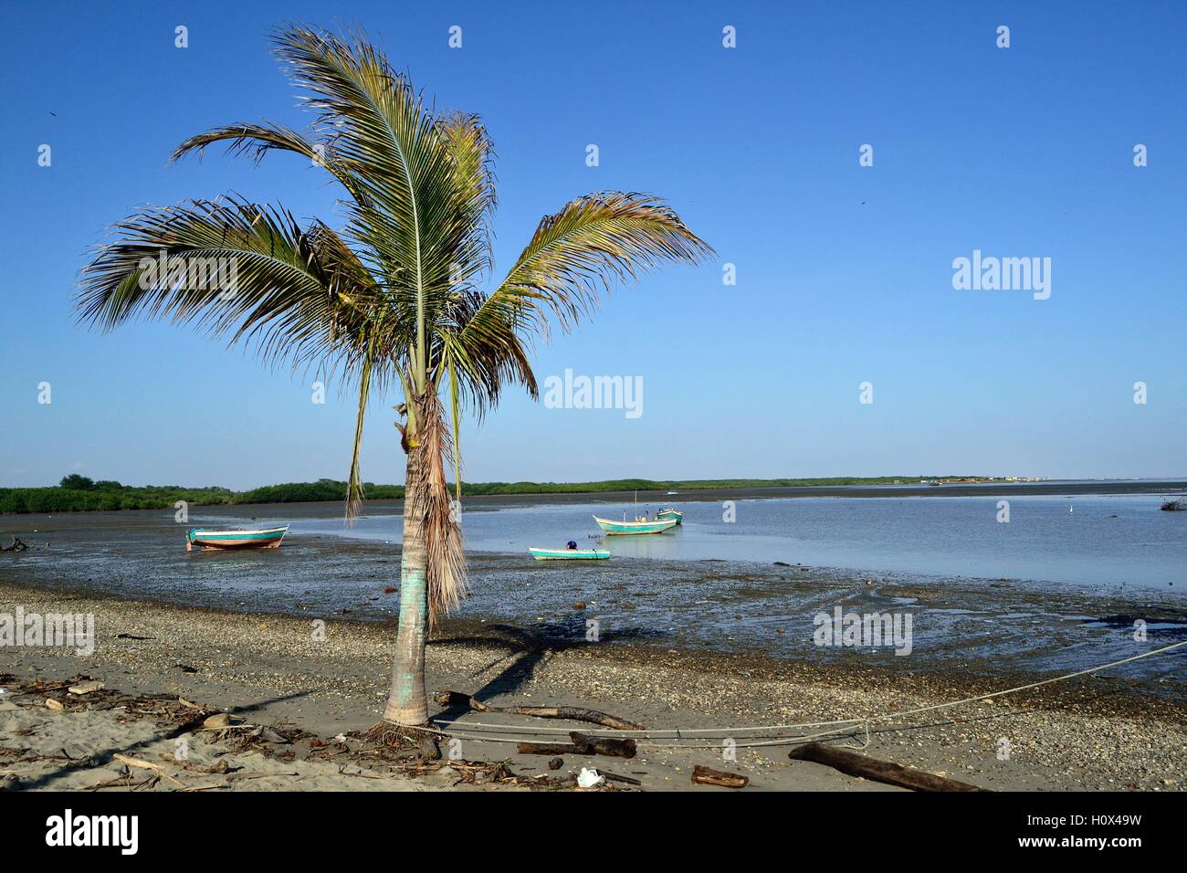 Beach in PUERTO PIZARRO - Deparment of Tumbes - PERU Stock Photo