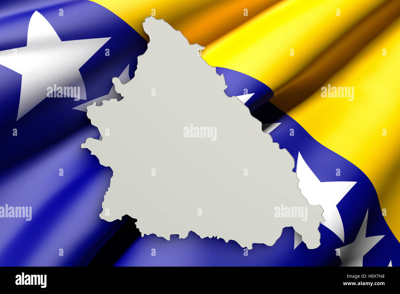3d rendering of Bosnia Herzegovina map and flag on background. Stock Photo