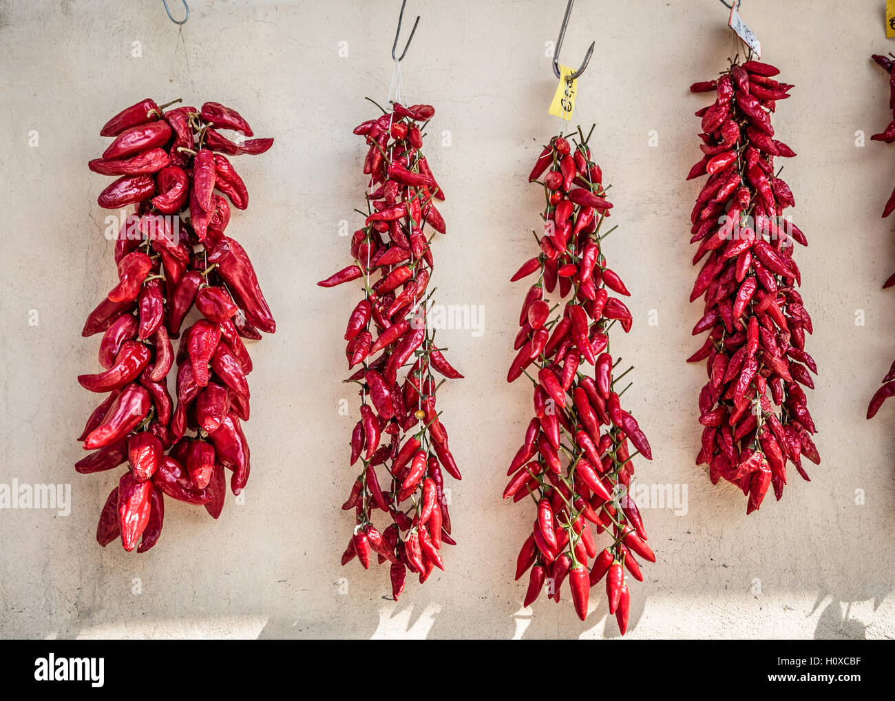 Chillies in spice market, Tropea, region Calabria, Italy Stock Photo