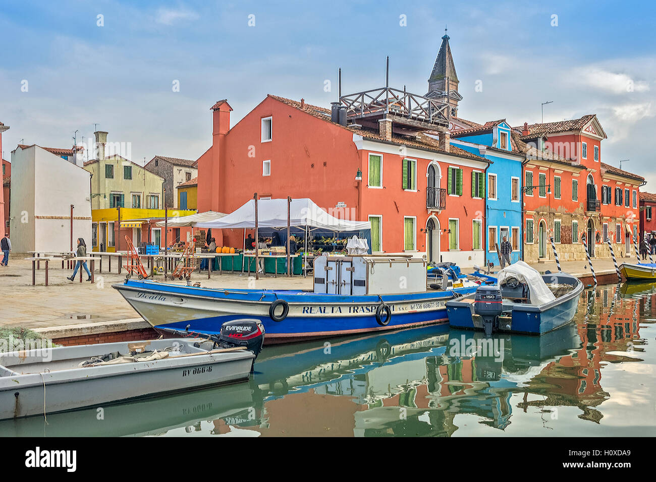 Boats OnThe Canal Burano Island Venice Italy Stock Photo
