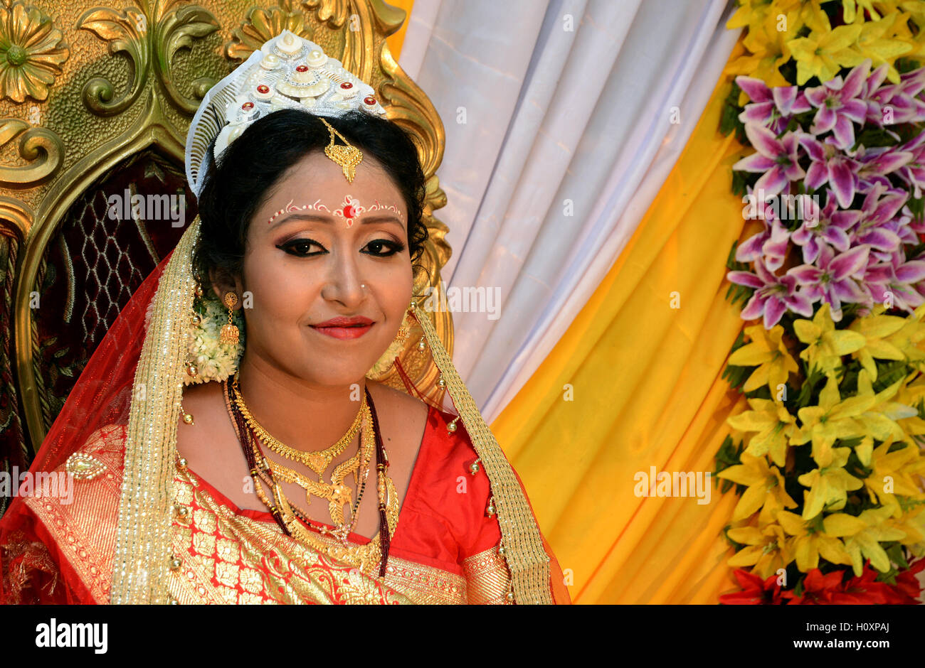 Bride Portrait of her wedding ceremony. Stock Photo