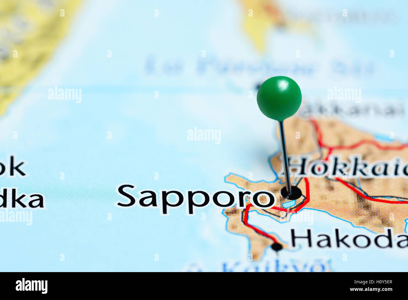 Sapporo Pinned On A Map Of Japan Stock Photo Alamy