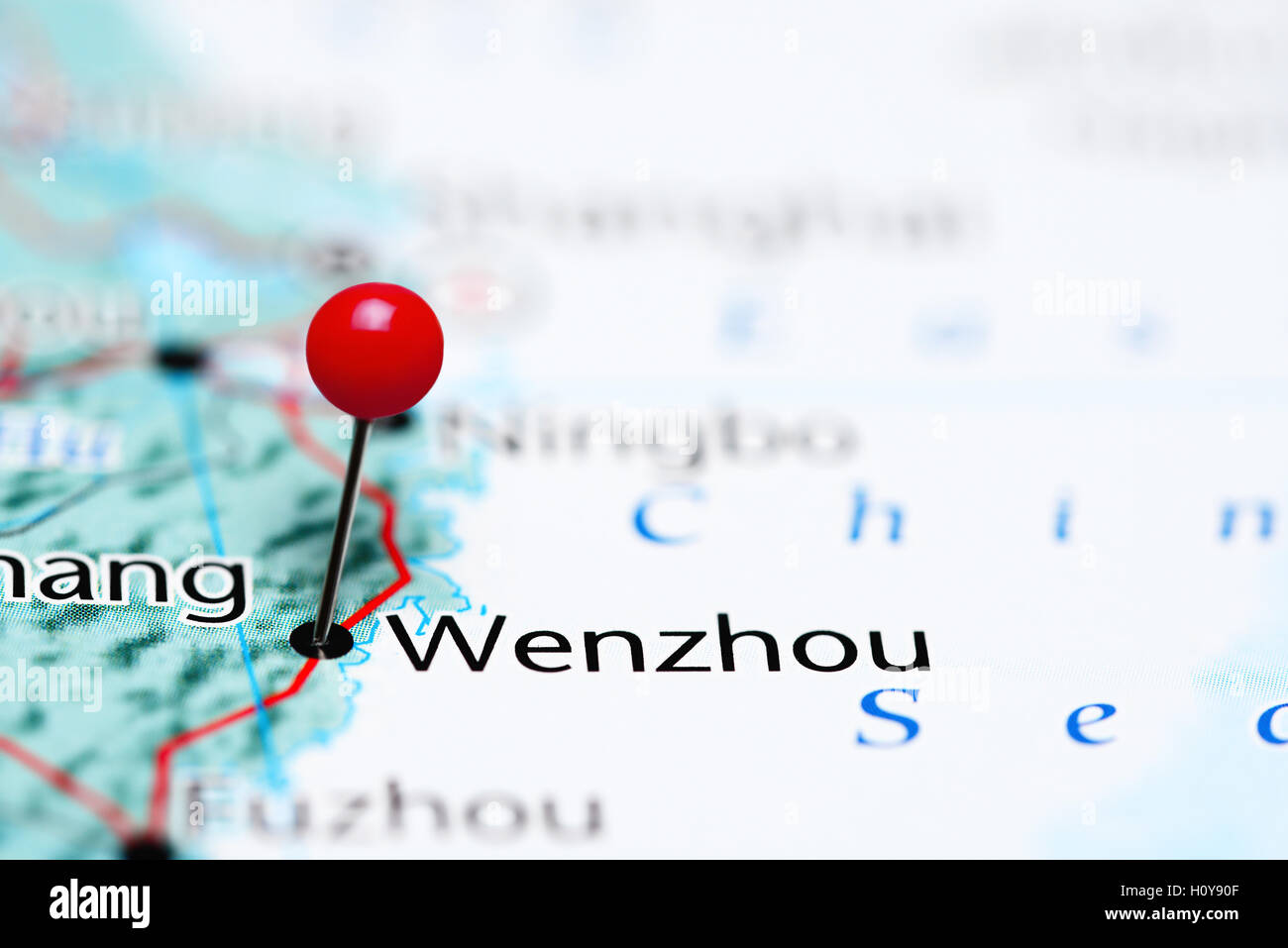 Wenzhou pinned on a map of China Stock Photo