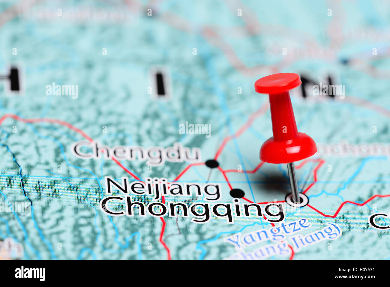 Chongqing pinned on a map of China Stock Photo
