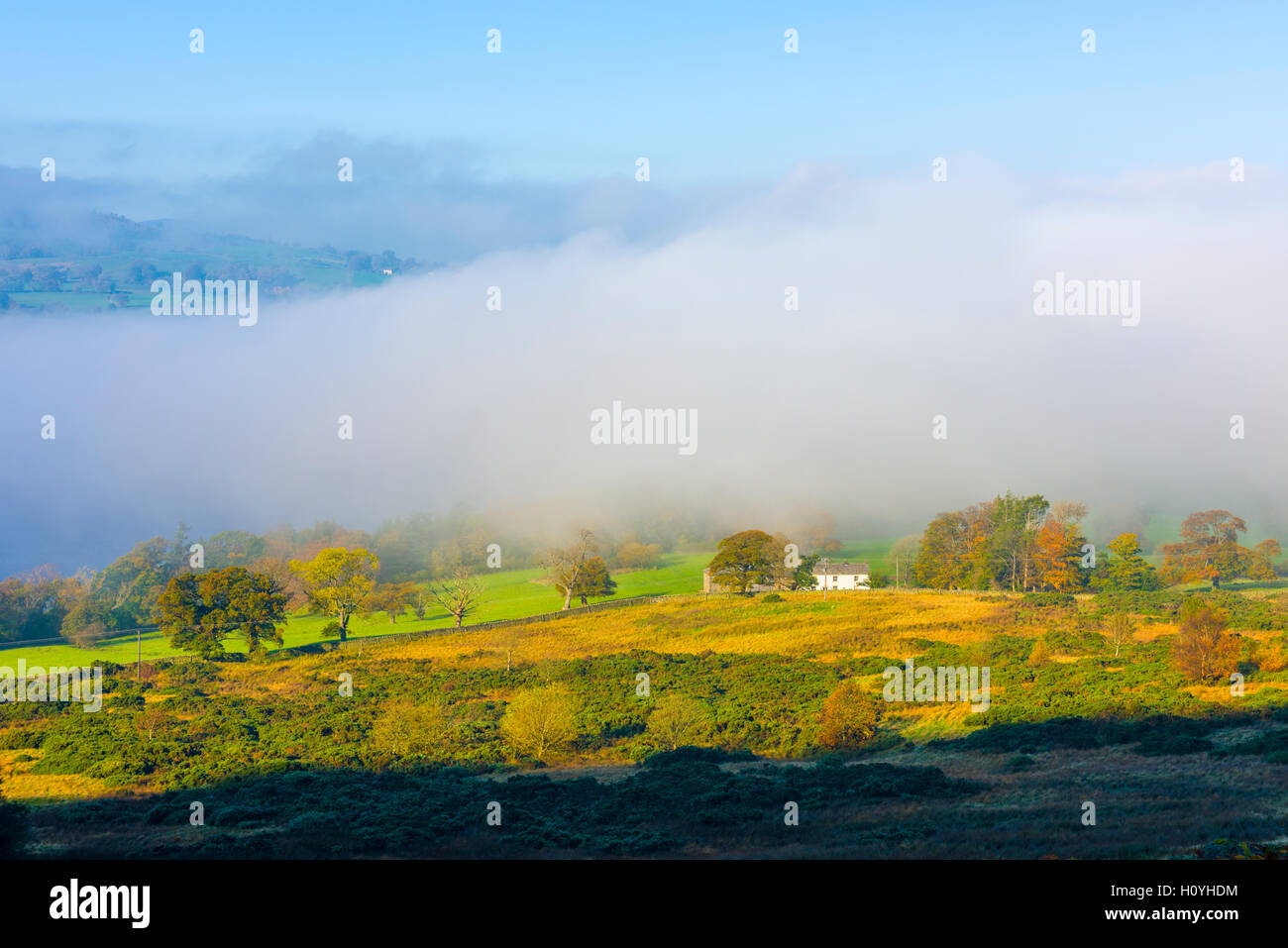 Cloud inversion in the Ullswater Valley at Howtown in the Lake District National Park. Cumbria. England. Stock Photo