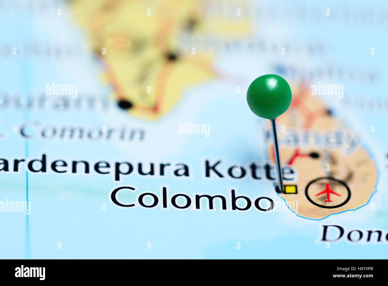 Colombo pinned on a map of Sri Lanka Stock Photo