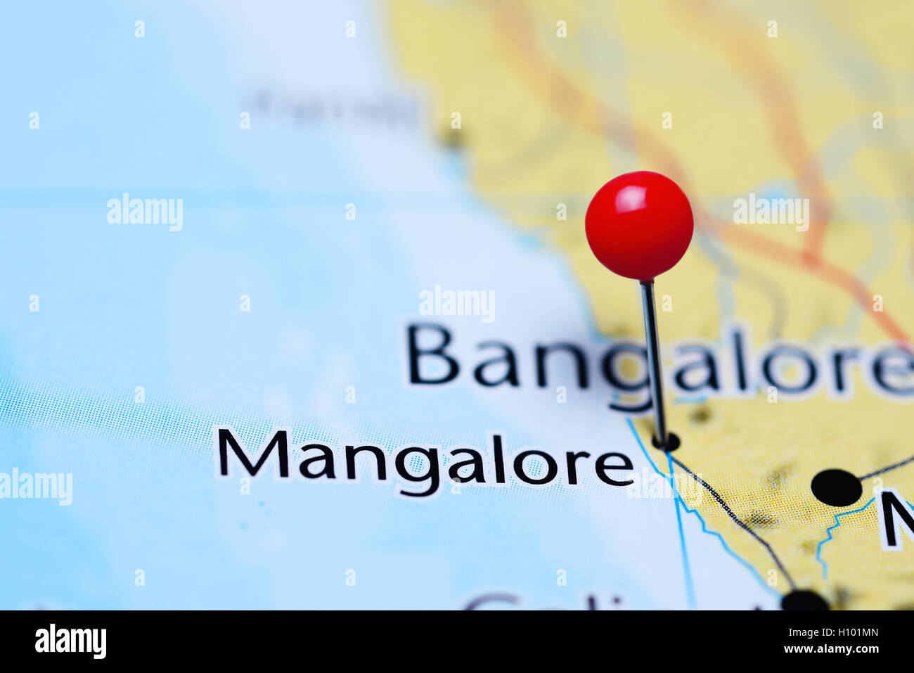 Mangalore pinned on a map of India Stock Photo