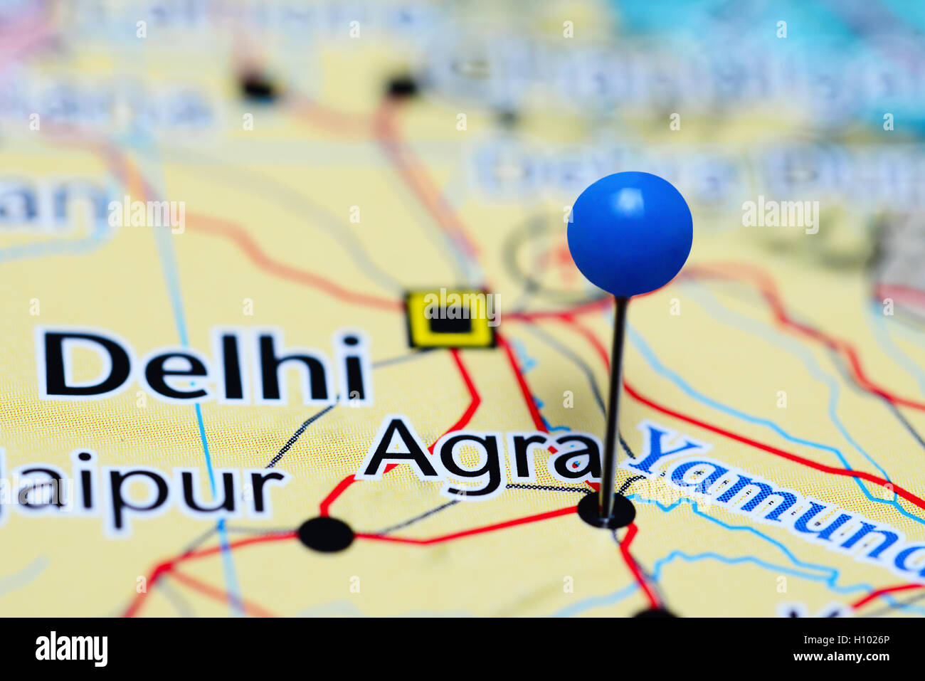 Agra pinned on a map of India Stock Photo Alamy