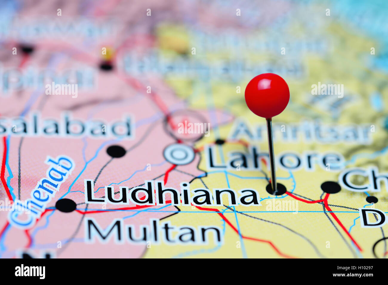 Ludhiana pinned on a map of India Stock Photo