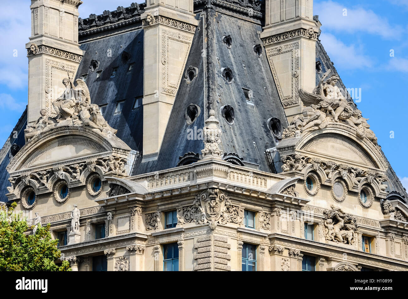 Paris, France. View from a boat on the river Seine. Pavillon de Flore, part of Louvre. Stock Photo